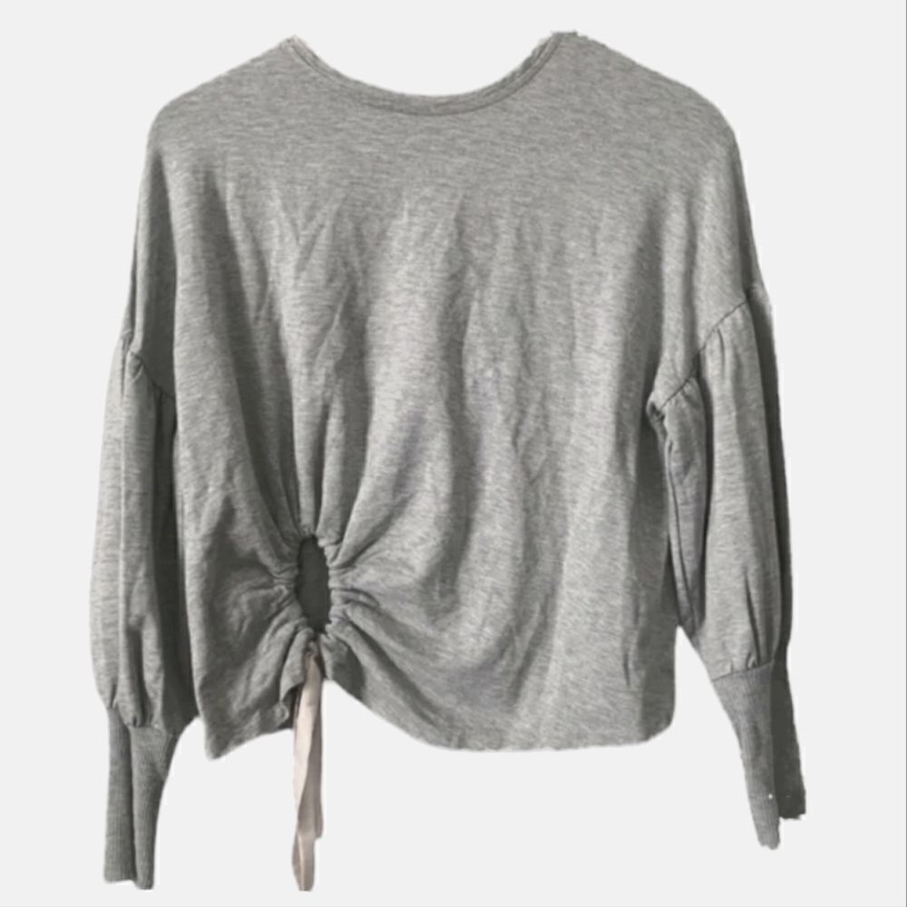 Zara basic Gray Knotted Front Lantern Sleeve Plain light weight Sweatsh…